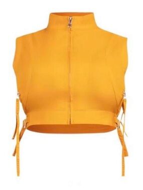 Waydamin Cropped Zip Front Sleeveless Top - Mustard Yellow
